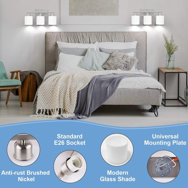 Dekang Bathroom Light Fixtures Over Mirror Brushed Nickel, Rustproof 3-Light Bathroom Vanity Lights, 18 Inches Modern Wall Sconces E26 Base, Milky White Glass Shades, Bulbs Not Included - Image 5